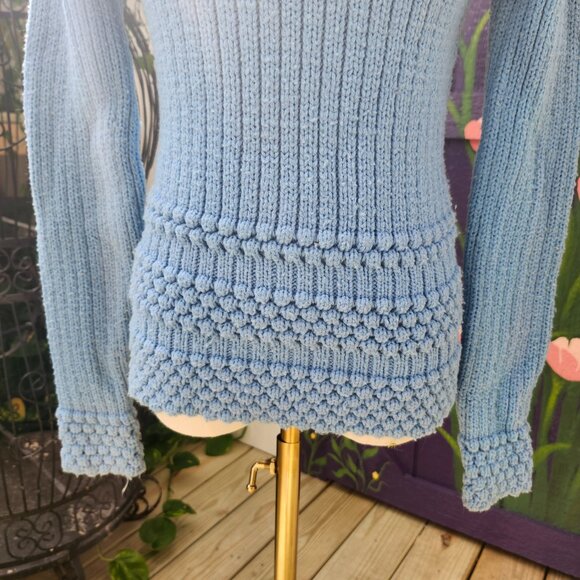 Joan Sweater / Vintage 1950's Baby Blue Knit Acrylic Sweater by Joan Marie - Picture 6 of 16